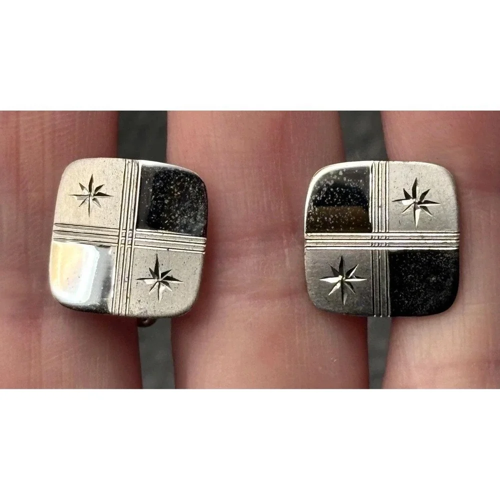 Hickok Sterling Silver Modernist Atomic Stars Square Cufflinks Star Mod MCM